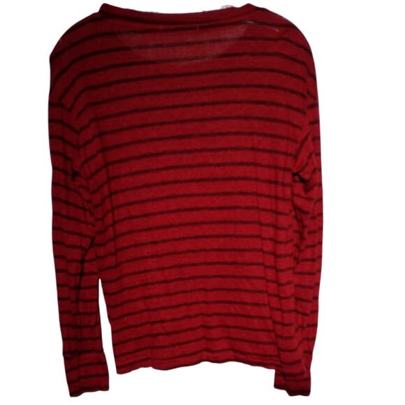 Stateside Womens Long Sleeve Linen Top 100% Linen Red Black Striped Size Large - Picture 3 of 6